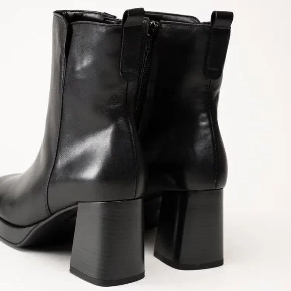 NEW GABOR Black Leather Platform Boots Block Heel Side Zipper Ankle - Size 5.5 - Picture 7 of 16